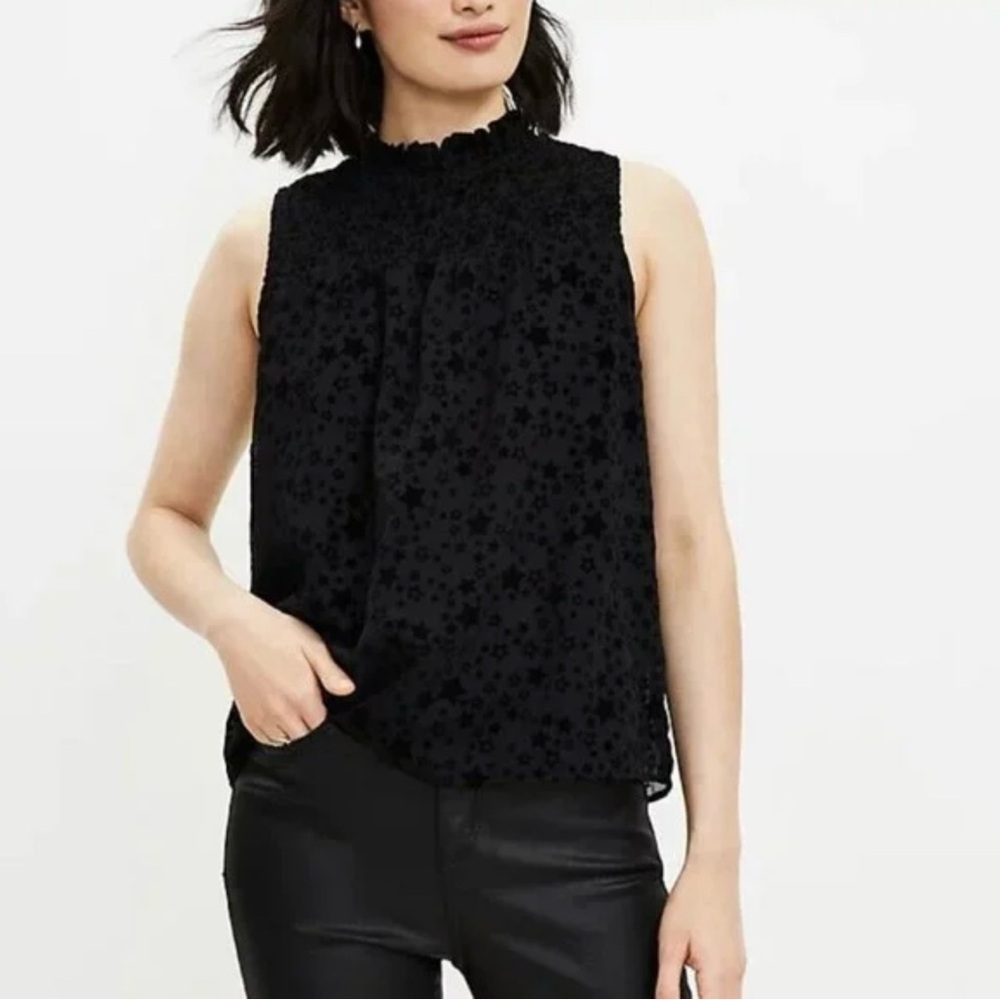 LOFT Black Velvet Star Print Sleeveless Top Size SP